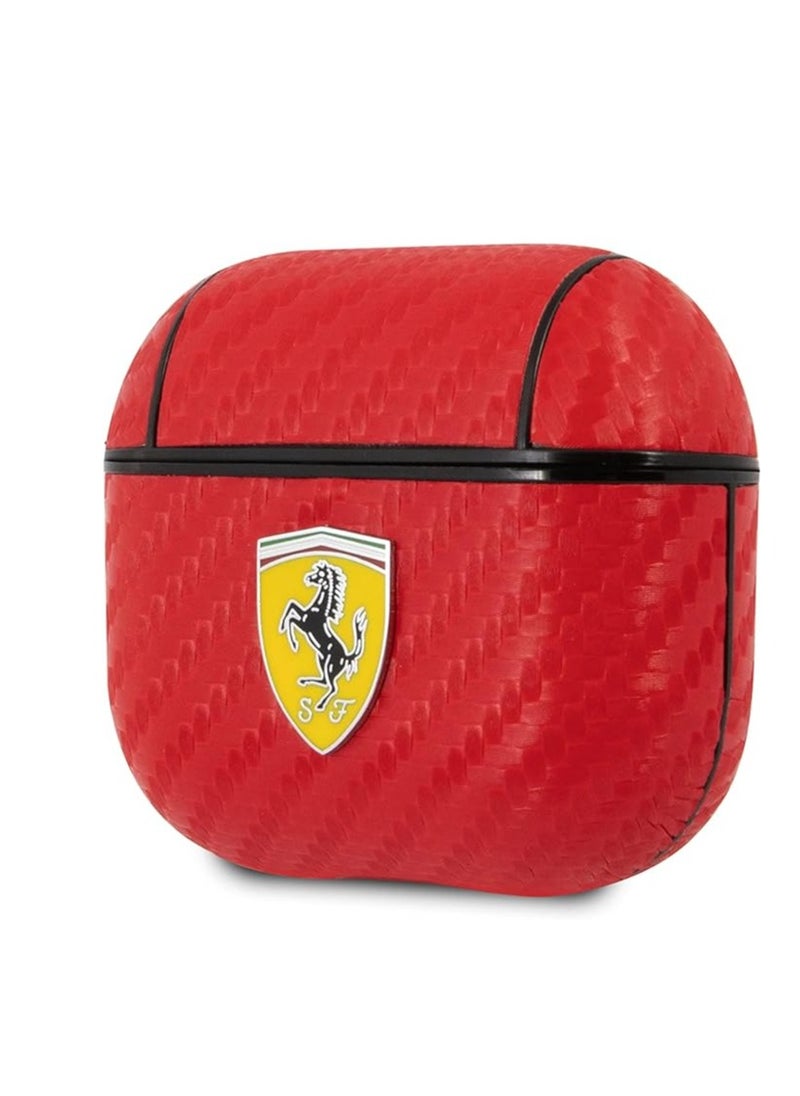 Ferrari - Ferrari PC PU Carbon Yellow Shield Metal Logo Case for Airpods 3 - Red - Image 1