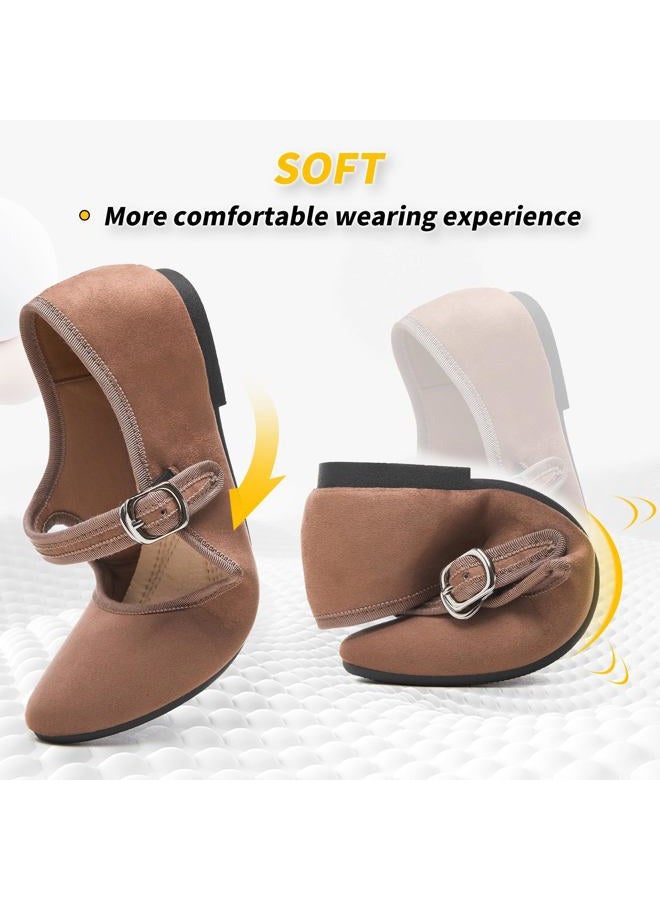 BABUDOG Womens Mary Jane Flats with Strap,Faux Suede Black Flats Shoes,Flats Shoes Women Dressy Comfortable, Brown, 6 - Image 5