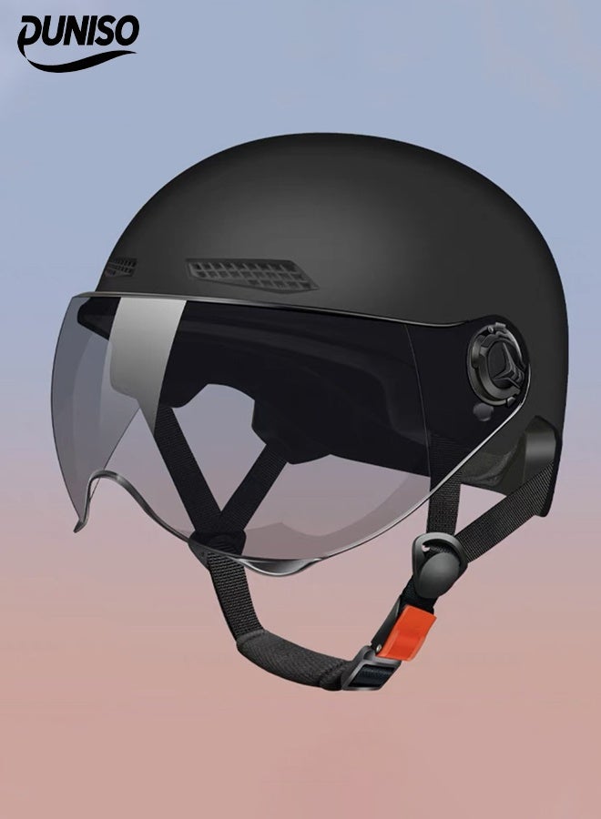 DUNISO 3C Certified Electric Vehicle Helmet，Sun-Protection Motorbike Helmet with Short Goggles，Safe and Comfortable，Breathable, Sturdy and Durable，Unisex，Black  - Image 1
