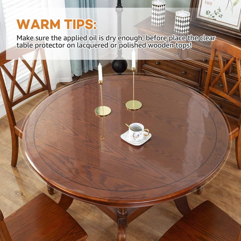 Popoto New Clear Round Table Protector 24 Inch Dia Clear Plastic Round Tablecloth Cover for Dining Table Wipeable Waterproof Heat-Resisting Vinyl Polyester 1.5mm Thick PVC Table Pad Mat Wood Glass Furniture - Image 5