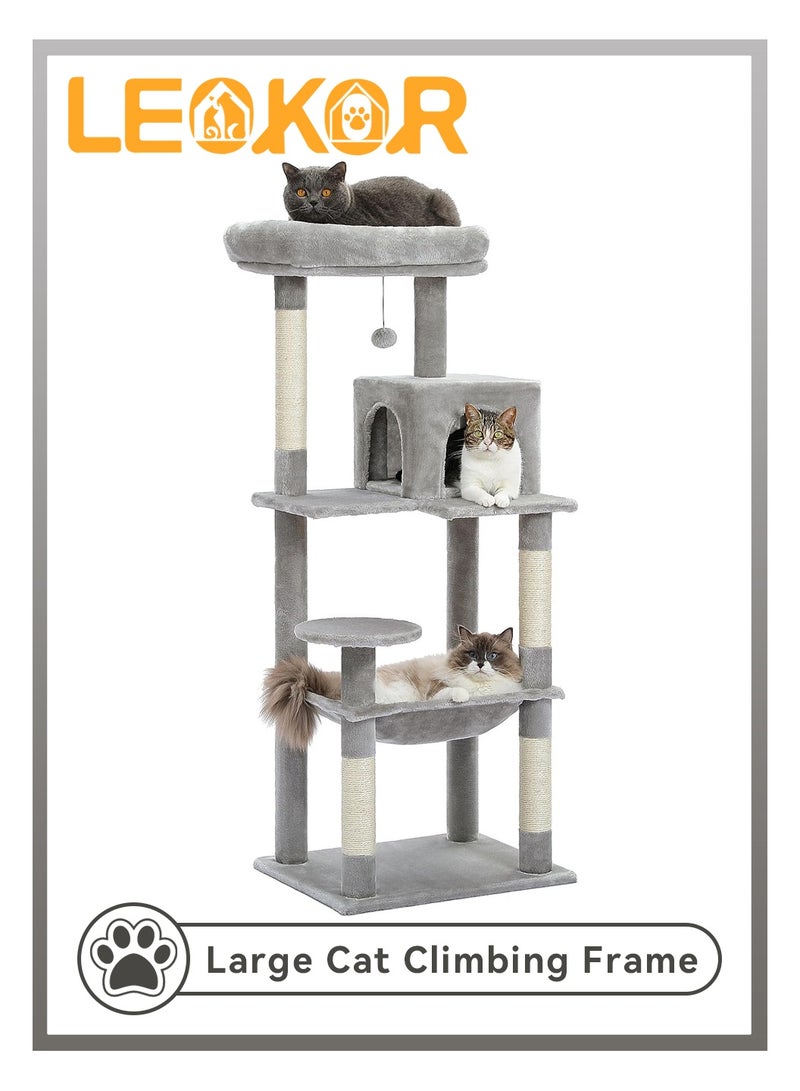 ليوكور شجرة القط ، برج القط متعدد المستويات مع أعمدة الخدش المغطاة بالسيسالة ، المرافق الفاخرة ، الهاراك والشقة للقطط ، إطار تسلق القط الكبير للقطط الداخلية ، رمادي (45x55x143cm) - Image 1