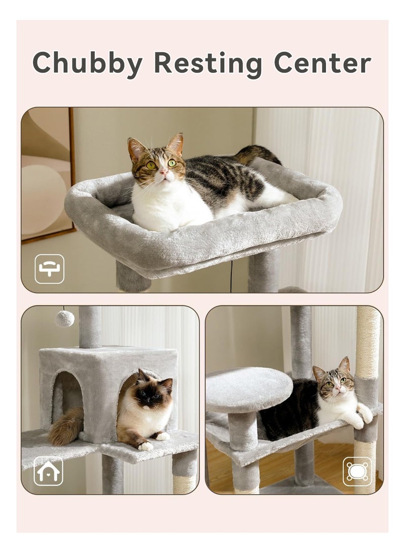 ليوكور شجرة القط ، برج القط متعدد المستويات مع أعمدة الخدش المغطاة بالسيسالة ، المرافق الفاخرة ، الهاراك والشقة للقطط ، إطار تسلق القط الكبير للقطط الداخلية ، رمادي (45x55x143cm) - Image 3