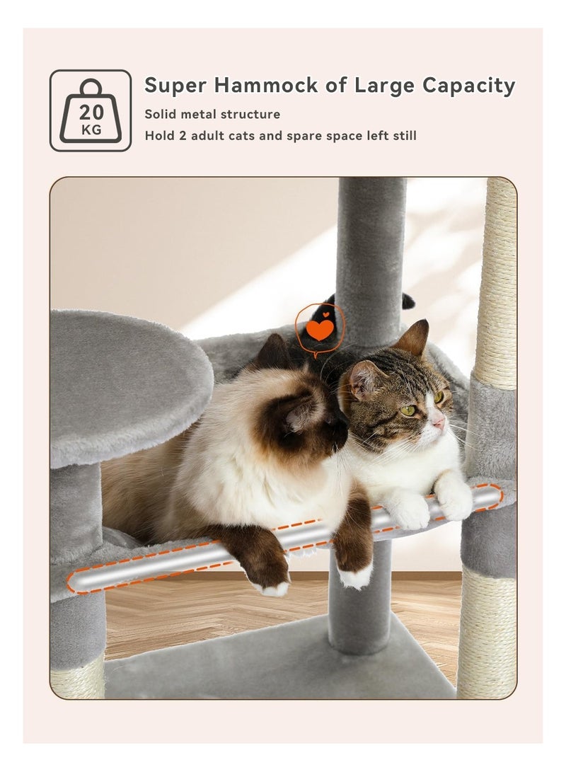 ليوكور شجرة القط ، برج القط متعدد المستويات مع أعمدة الخدش المغطاة بالسيسالة ، المرافق الفاخرة ، الهاراك والشقة للقطط ، إطار تسلق القط الكبير للقطط الداخلية ، رمادي (45x55x143cm) - Image 4