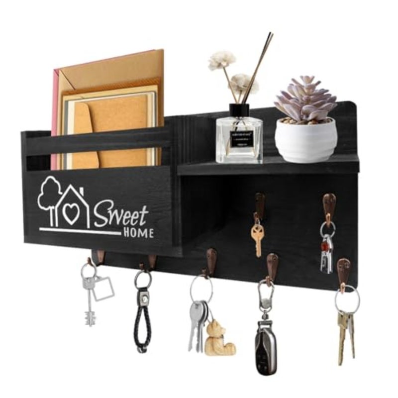 Key Hanger Organizer, Mail and Key Holder for Wall Decorative, Wall Shelf with 7 Key Hooks, Wall Mounted Key Hangers with Mailbox, Home Decor - Image 3
