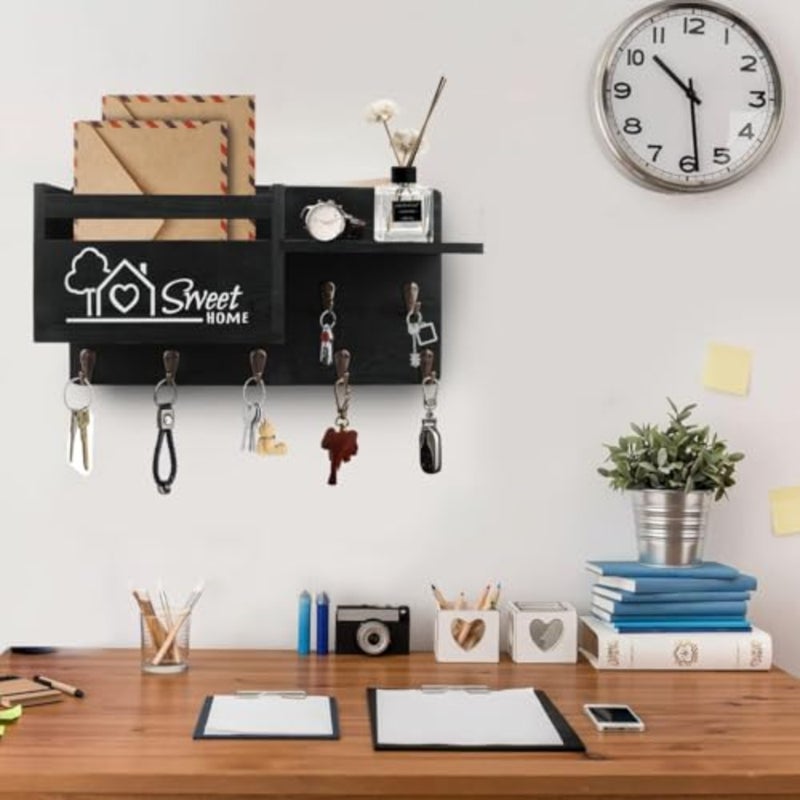 Key Hanger Organizer, Mail and Key Holder for Wall Decorative, Wall Shelf with 7 Key Hooks, Wall Mounted Key Hangers with Mailbox, Home Decor - Image 5