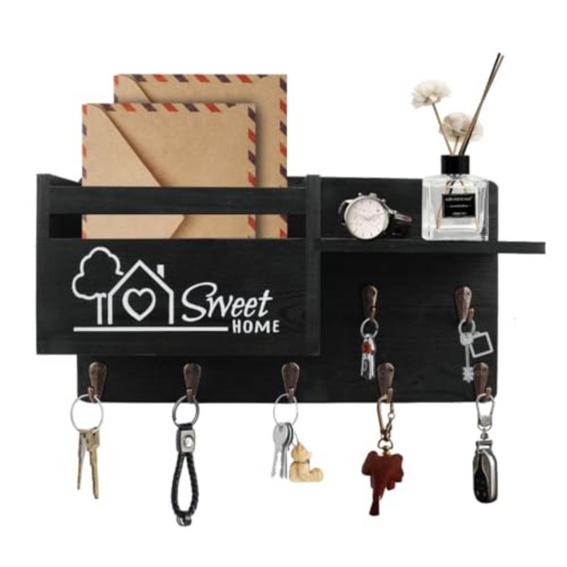 Key Hanger Organizer, Mail and Key Holder for Wall Decorative, Wall Shelf with 7 Key Hooks, Wall Mounted Key Hangers with Mailbox, Home Decor - Image 1
