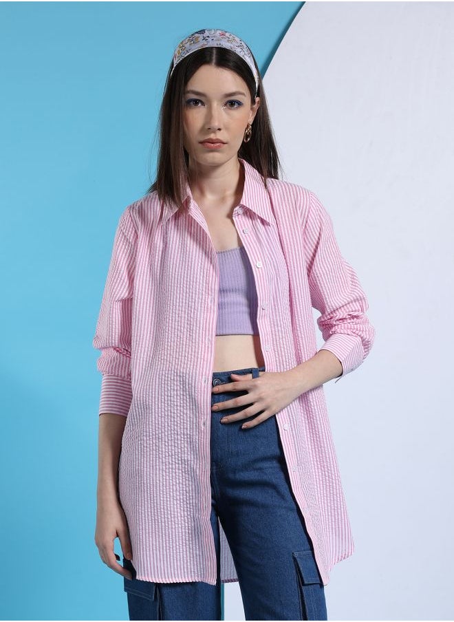 Freehand Women Oversized Striped Shirt  - Image 5