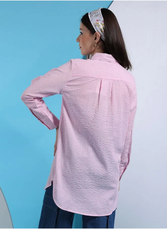 Freehand Women Oversized Striped Shirt
