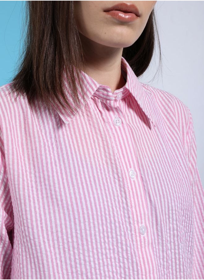 Freehand Women Oversized Striped Shirt  - Image 4