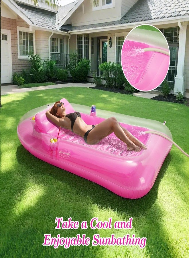 MoKo Inflatable Tanning Pool Lounge Float, Pool Floats Adult Boat with Ice Bar and Cup Holders, 78" x 49" Large Suntan Tub Raft Floaties, Tanning Pool with Pillow for Adult Summer Water Party, Pink - Image 3
