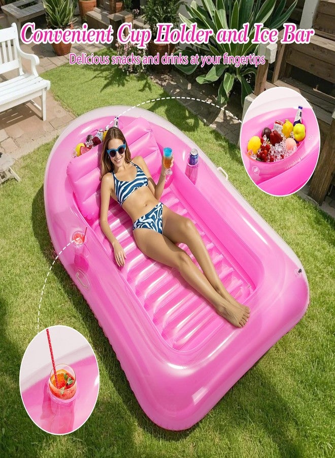MoKo Inflatable Tanning Pool Lounge Float, Pool Floats Adult Boat with Ice Bar and Cup Holders, 78" x 49" Large Suntan Tub Raft Floaties, Tanning Pool with Pillow for Adult Summer Water Party, Pink - Image 5