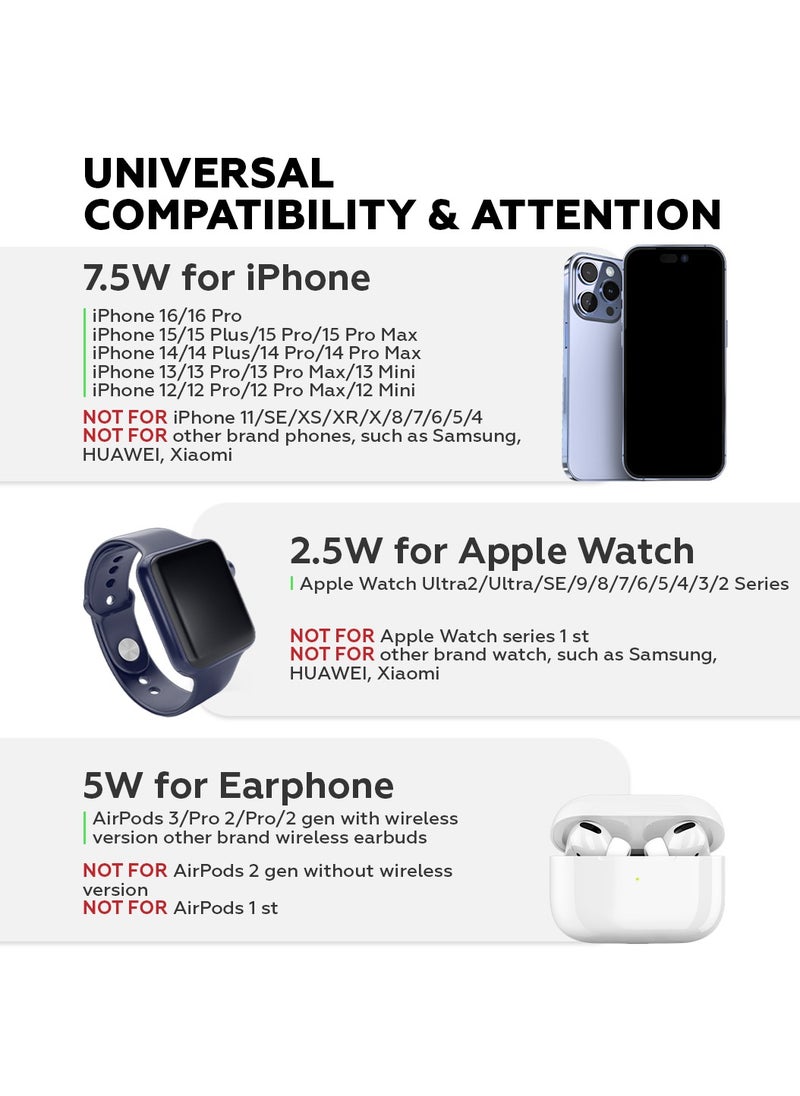 AMROAH - 3 in 1 Wireless Charger Foldable Pad, 18W Fast Magnetic All in One Travel Charging Station with Magsafe for iPhone 16/15/14/13/12/ Series for iWatch 8 7 6 5 4 3 2 SE for Airpods 3 2 Pro, Black - Image 1
