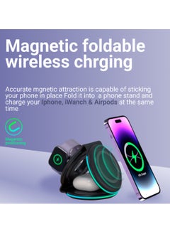 AMROAH 3 in 1 Wireless Charger Foldable Pad, 18W Fast Magnetic All in One Travel Charging Station with Magsafe for iPhone 16/15/14/13/12/ Series for iWatch 8 7 6 5 4 3 2 SE for Airpods 3 2 Pro, Black  - Image 3