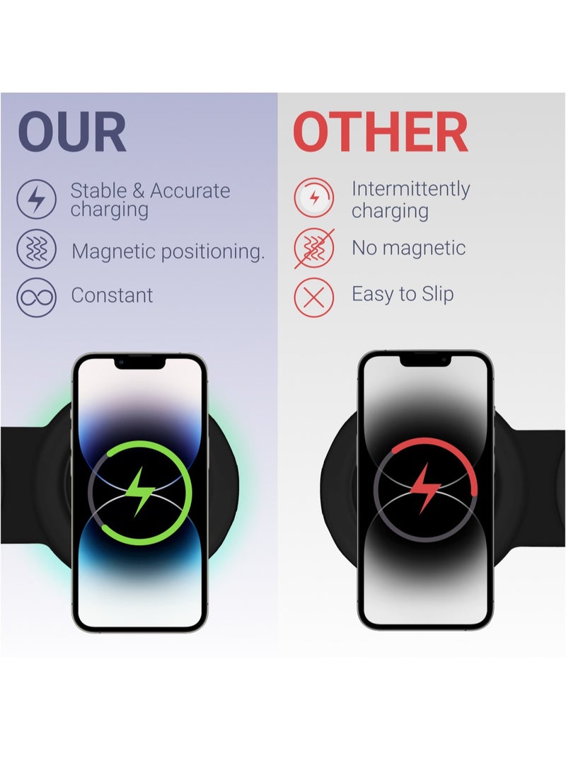 AMROAH - 3 in 1 Wireless Charger Foldable Pad, 18W Fast Magnetic All in One Travel Charging Station with Magsafe for iPhone 16/15/14/13/12/ Series for iWatch 8 7 6 5 4 3 2 SE for Airpods 3 2 Pro, Black - Image 1