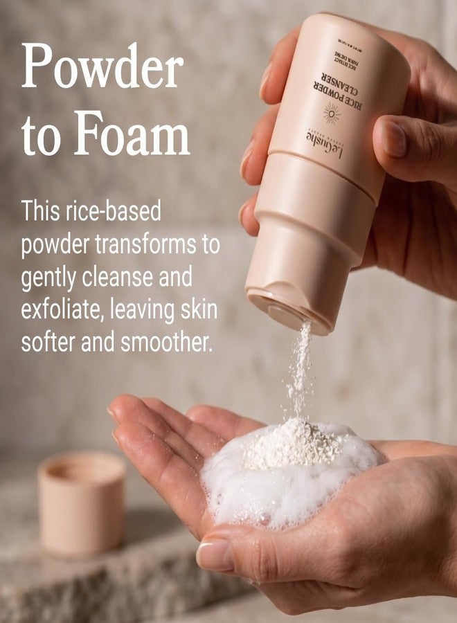 LE GUSHE Rice Face Wash Powder Cleanser for Gentle Skin Exfoliation, Korean Skincare Enzyme Powder Face Wash, Foamy Rice Exfoliator for Skin, 40g - Image 3