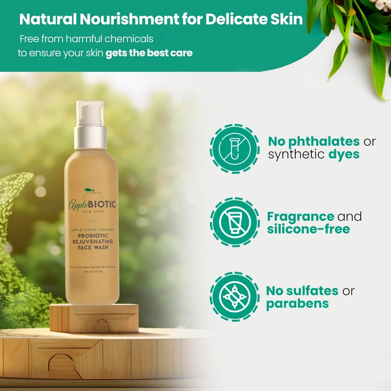 AppleBiotic Apple Cider Vinegar Face Wash - Exfoliating Face Wash, Hydrating Gel Foaming Facial Cleanser, Fragrance Free, 6oz - Image 5