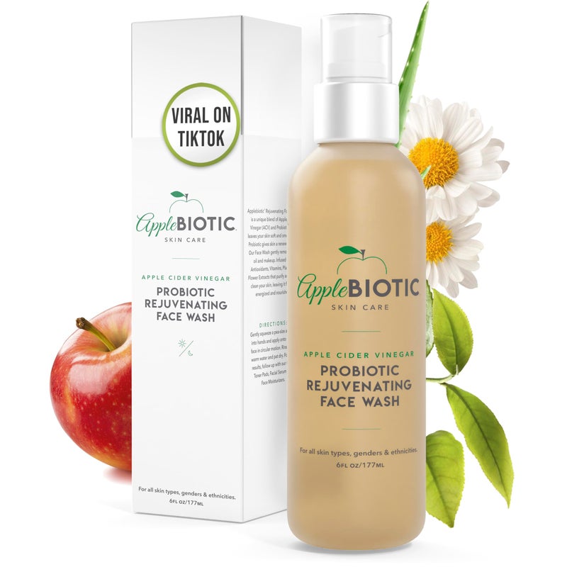 AppleBiotic Apple Cider Vinegar Face Wash - Exfoliating Face Wash, Hydrating Gel Foaming Facial Cleanser, Fragrance Free, 6oz - Image 1