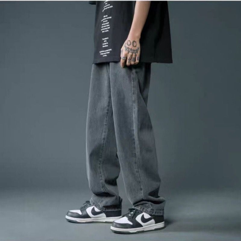 بنطلون جينز واسع الساق للرجال بنطلونات مستقيمة فضفاضة موضة كورية 2024 ربيع وخريف بنطلونات كاجوال تناسب جميع الأوقات - Image 2