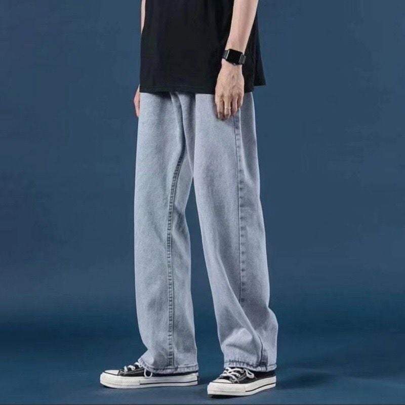 بنطلون جينز واسع الساق للرجال بنطلونات مستقيمة فضفاضة موضة كورية 2024 ربيع وخريف بنطلونات كاجوال تناسب جميع الأوقات - Image 1