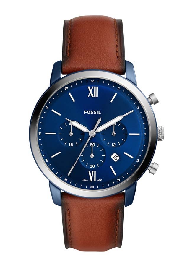 FOSSIL Men Neutra Round Shape Chronograph Leather Strap Wrist Watch FS5791 - 44mm - Brown - Image 1