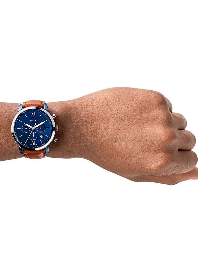 FOSSIL Men Neutra Round Shape Chronograph Leather Strap Wrist Watch FS5791 - 44mm - Brown - Image 4