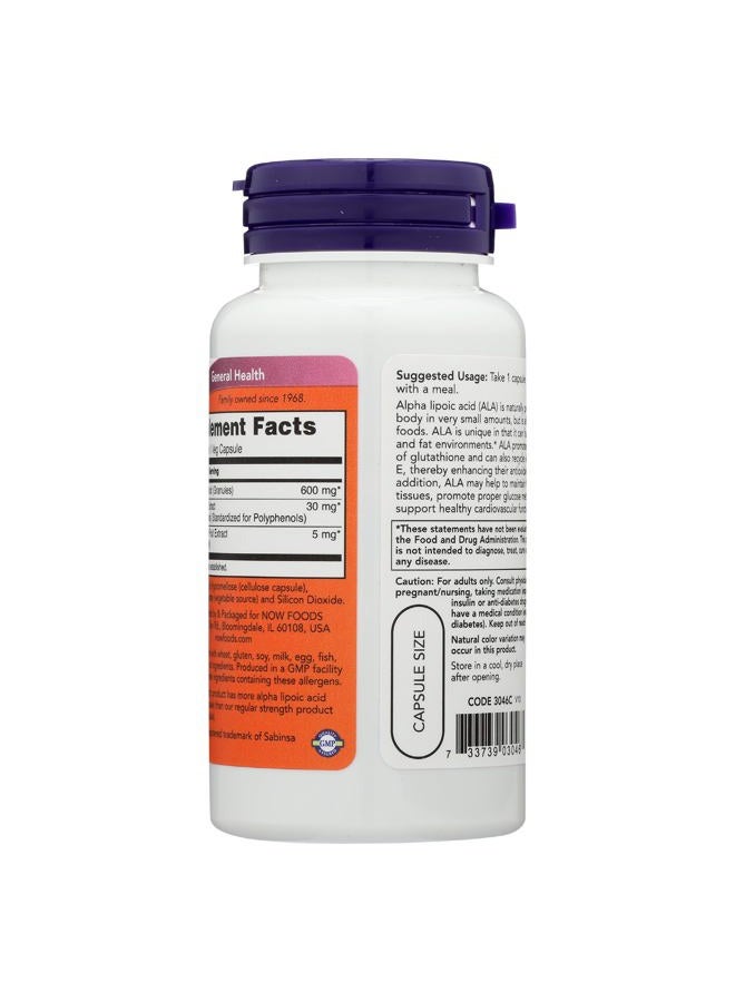 Now Foods Alpha Lipoic Acid, 60 Vcaps 600 mg - Image 2