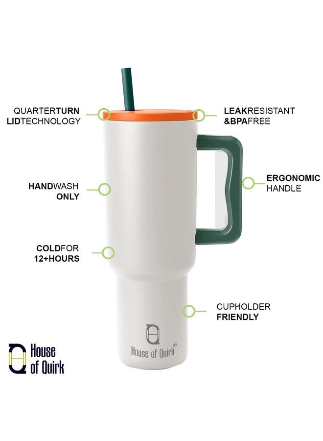 HOUSE OF QUIRK House of Quirk 1200ML Stainless Steel Tumbler Hot and Cold with Handle and Lid 2 Straw, Double Insulated Cup 100% Leak Proof Mug Cupholder for Gym, Travelling (Tricolor) - Image 1