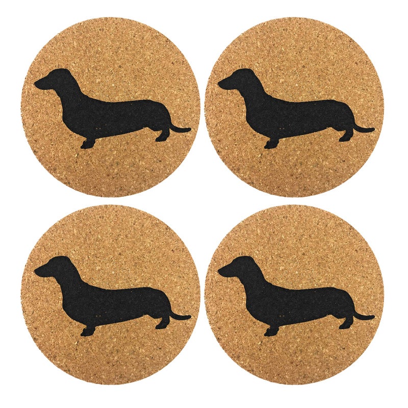 مجموعة Dachshund Weiner Dog Gift Cork 4 Pack Drink Coasters - تصميم أساسي لـ Wiener Dog Decor