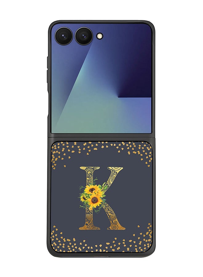 Stylizedd For Samsung Galaxy Z Flip7 Case,Slim fit Camera Protection, Shockproof Thin Phone cover  - Custom Floral Monogram - K  (Grey )