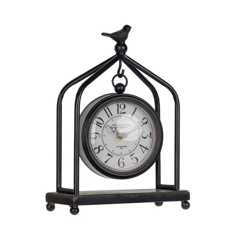 SOFFEE DESIGN SOFFEE DESIGN 75 x 10 Mantel Clock Iron Tower Frame Creative Bird Ornament Tabletop Clock Silent Clock with Hollow Carved Back Cover for Home Decor Black 