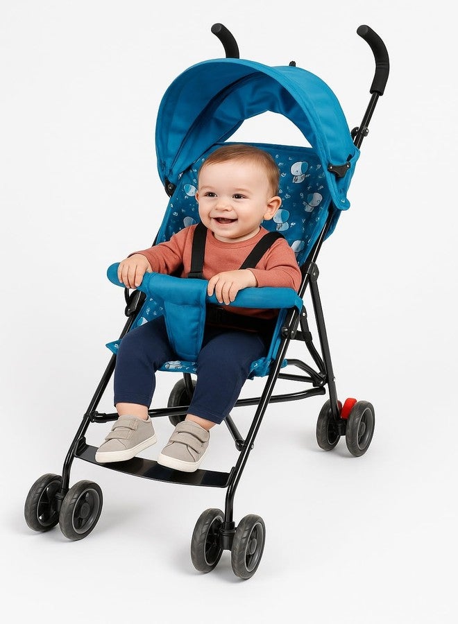 Toby Lightweight Foldable Baby Stroller with Canopy & Safety Belt - Blue - Image 1