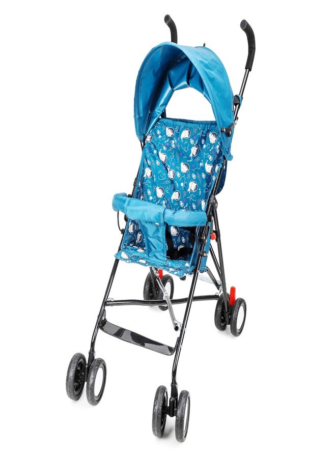Toby Lightweight Foldable Baby Stroller with Canopy & Safety Belt - Blue - Image 4