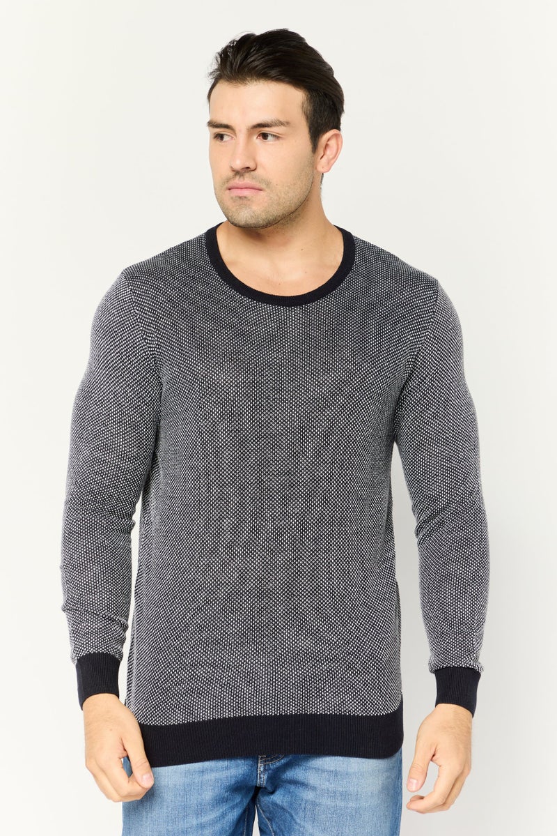 GAS Men Knitted Long Sleeve Sweater, Navy Blue - Image 1