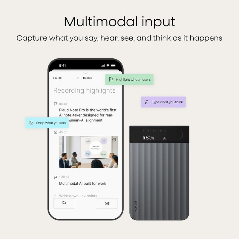 Plaud Note Pro AI Voice Recorder Transcribe & Summarize for Meetings Calls | AI Note Taker for Professionals & Teams, Productivity, 112 Languages, Ultra-Slim, InstantView Display, Case Included, Black - Image 2