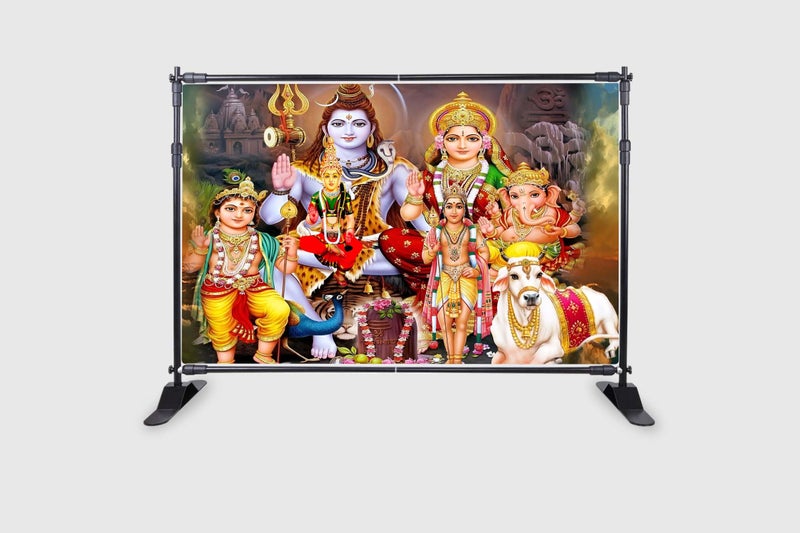 Backdropon Lord Shiv Parivar Design Backdrop Cloth for Pooja Decoration Traditional/Background Curtain for Festival Fabric Size 5Feet Height and 8Feet Width(5 * 8) - Image 2