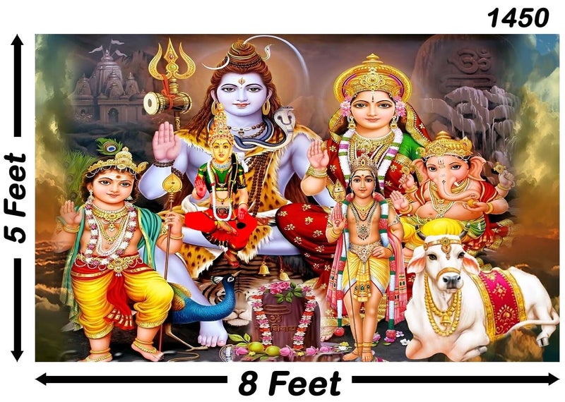 Backdropon Lord Shiv Parivar Design Backdrop Cloth for Pooja Decoration Traditional/Background Curtain for Festival Fabric Size 5Feet Height and 8Feet Width(5 * 8) - Image 3