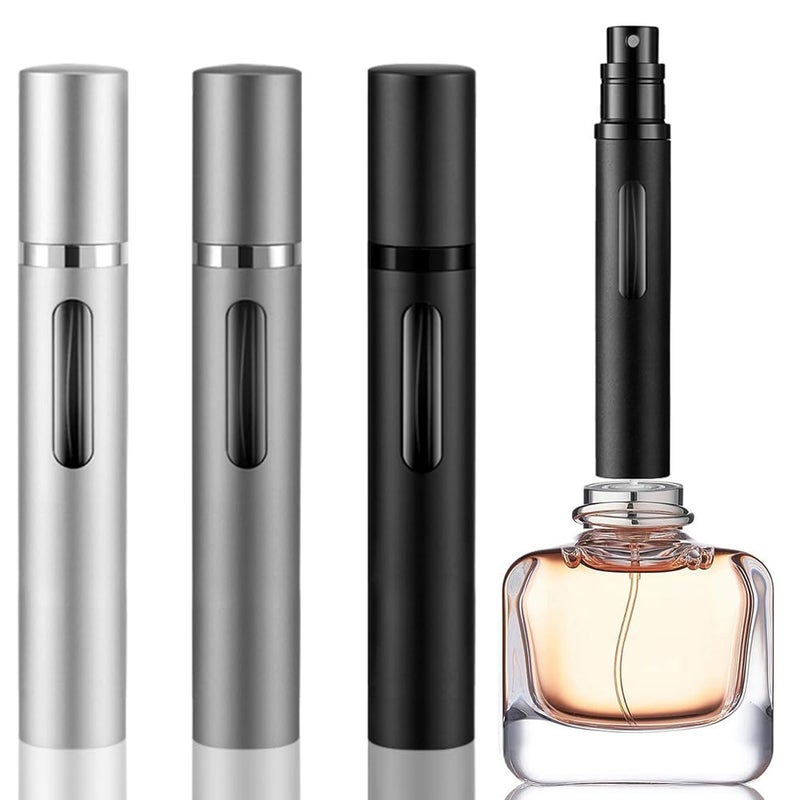 DIOHIO 10ml Perfume Atomizer Travel Refillable, 3PCS Perfume Travel Refillable Bottle,Bottom-Filling Fragrances Perfumes Bottle,Mini Cologne Dispenser,Portable Sprayerï¼ˆBlack-Grey-Silverï¼‰ - Image 1
