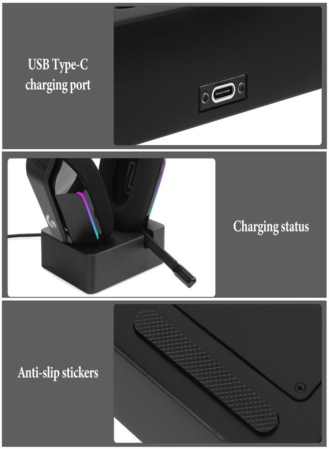 Geekria Headphones Charging Stand for Logitech G733 Lightspeed Wireless Gaming Headset, 3D Printed Resin Magnetic Dock, Gaming Headset Base (Black) - Image 3