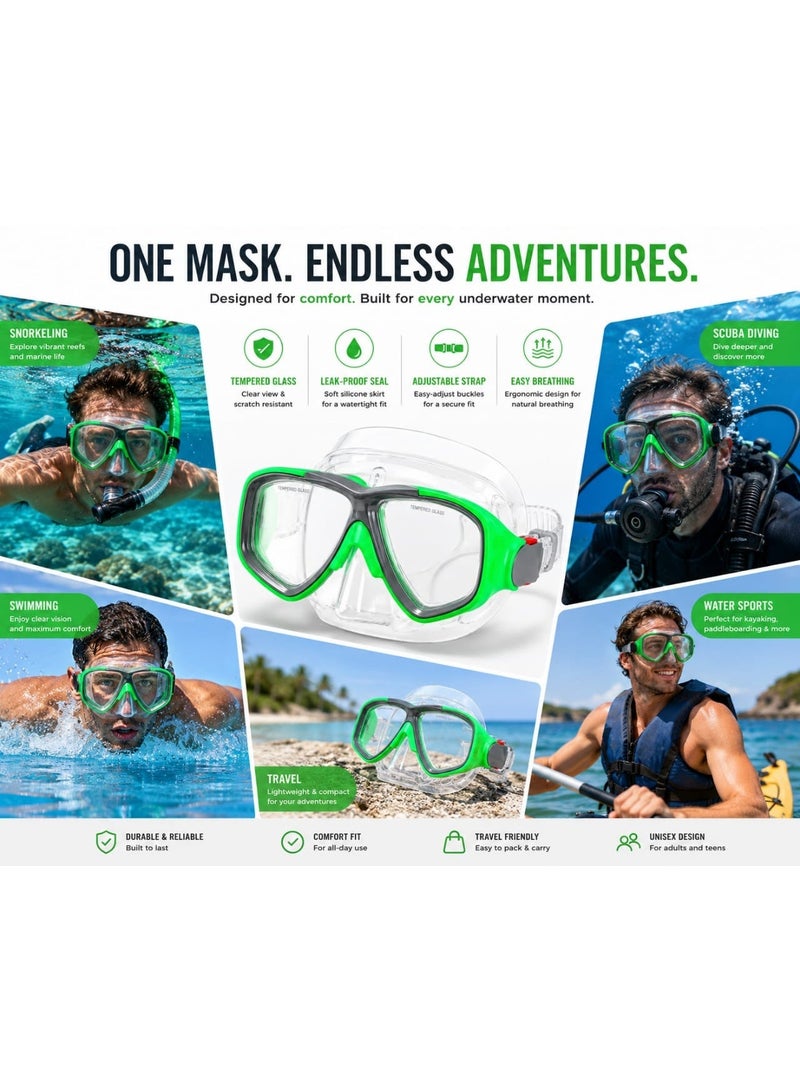 Professional Diving Mask & Swim Goggles - Panoramic Wide View - Anti-Leak & Anti-Fog Design - Soft Silicone Skirt - Perfect for Scuba Diving, Snorkeling, and Water Sports. - Image 1