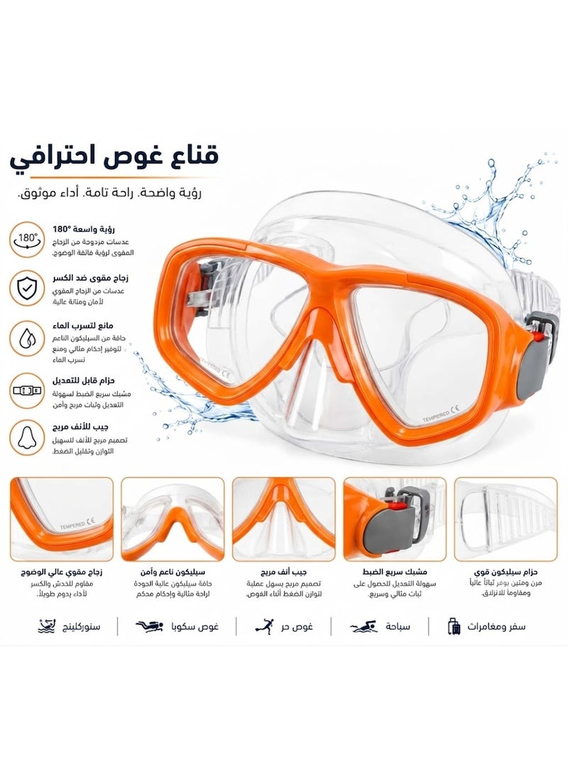 Professional Diving Mask & Swim Goggles - Panoramic Wide View - Anti-Leak & Anti-Fog Design - Soft Silicone Skirt - Perfect for Scuba Diving, Snorkeling, and Water Sports. - Image 3