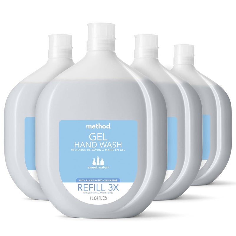 Method Gel Hand Soap Refill Sweet Water Recyclable Bottle Biodegradable Formula 34 oz Pack of 4 Packaging May Vary