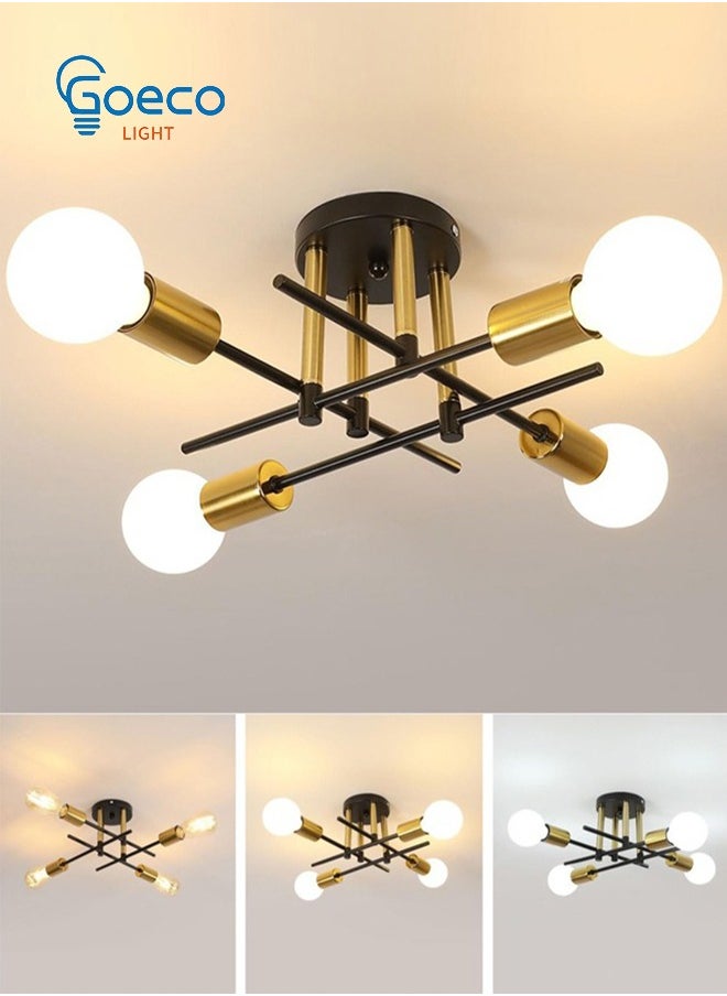 Goeco Iron ceiling light 4 heads black+gold 44*15cm E27 light head without light source 220V  - Image 1