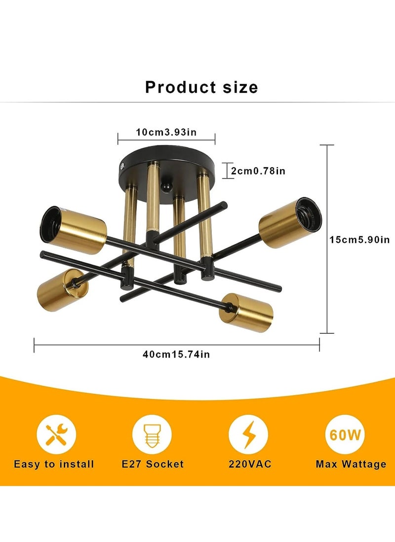 Goeco Iron ceiling light 4 heads black+gold 44*15cm E27 light head without light source 220V  - Image 3