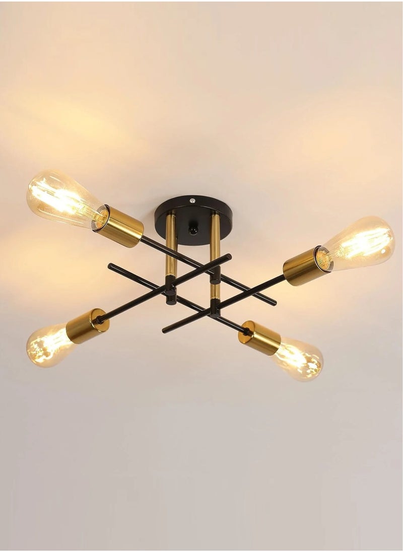 Goeco Iron ceiling light 4 heads black+gold 44*15cm E27 light head without light source 220V  - Image 4