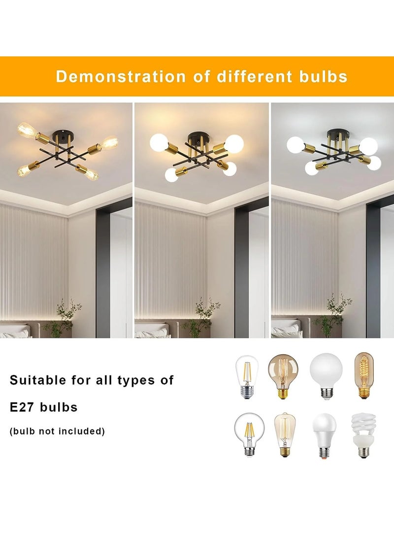 Goeco Iron ceiling light 4 heads black+gold 44*15cm E27 light head without light source 220V  - Image 5