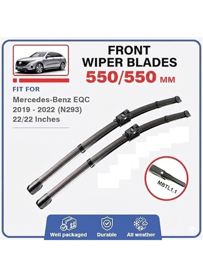 Elshafey Front Wiper Blades Compatible with Mercedes Benz EQC 2019 2020 2021 2022 Sport Windshield Windscreen Window EQC400 EQC 400 - Image 1