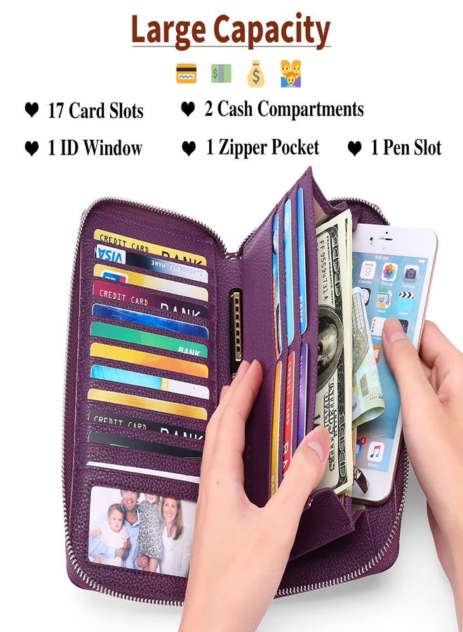 SENDEFN Leather Women's Wallets RFID Blocking Zip Around Large Capacity Long Credit Card Holder Wallet - Image 3