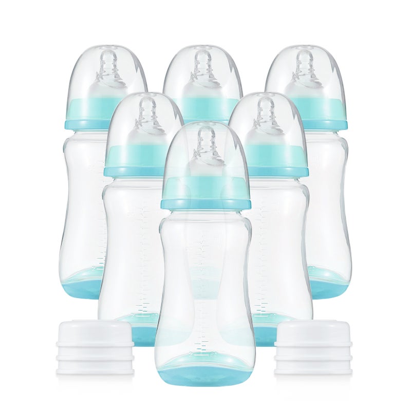Baby Bottles with Silicone Nipple & Storage Cover Breastfeeding Bottles for Baby Food Grade PP Milk Storage Bottles 300ml Capacity Baby Feeding Bottles Baby Essentials, Green & Pack of 6 - Image 1