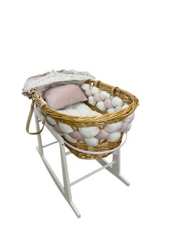 Star Kids Elegant Baby Crib (Moses Basket) Pink and White with Rocking Wooden Base, Mattress and Mosquito Net  - Image 4