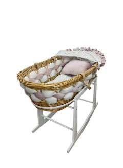 Star Kids Elegant Baby Crib (Moses Basket) Pink and White with Rocking Wooden Base, Mattress and Mosquito Net  - Image 5